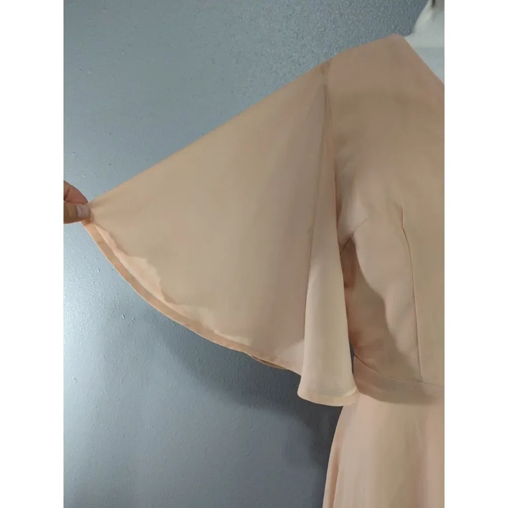 Boohoo Angel‎ Sleeve Midi Skater Dress Blush Pink V-Neck CM03901 Size 10 NWT 475